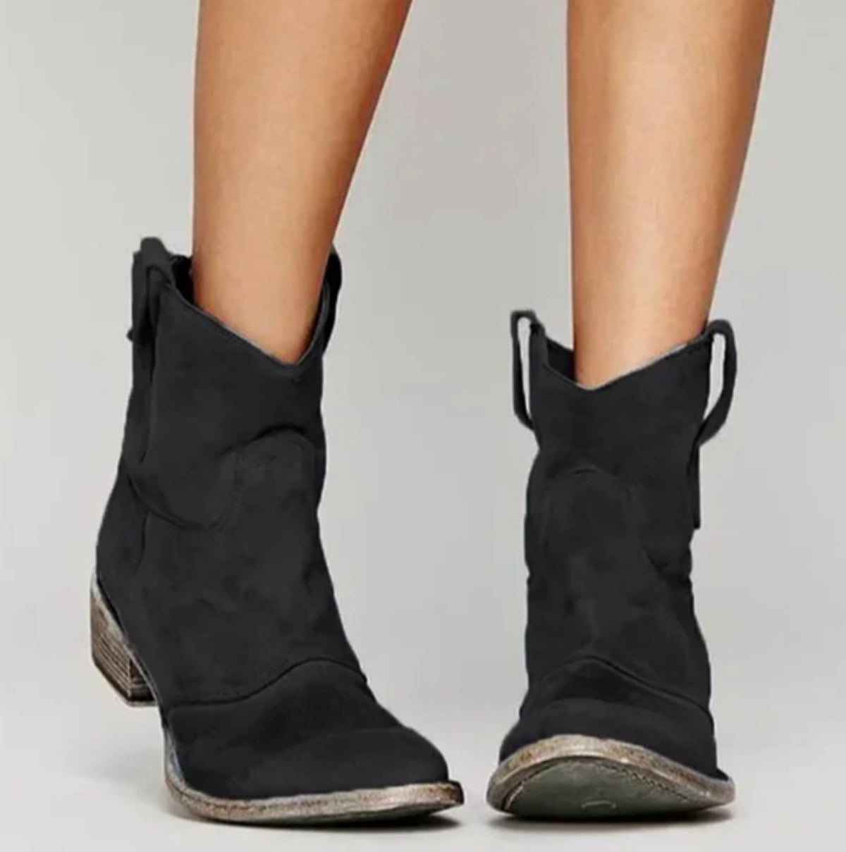 Ladies Casual Suede Western Boots with Block Heel and Loops