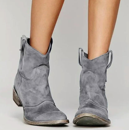 Ladies Casual Suede Western Boots with Block Heel and Loops