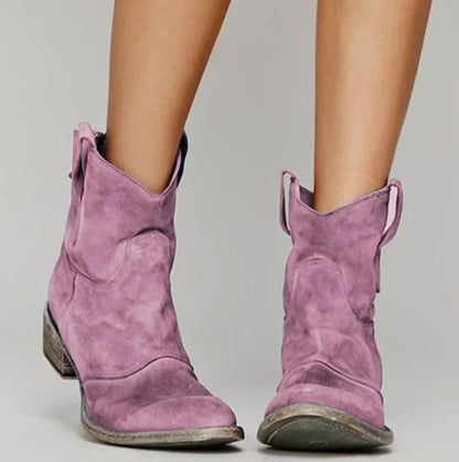 Ladies Casual Suede Western Boots with Block Heel and Loops