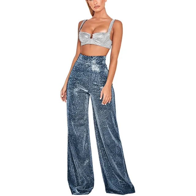 Luna | Stylish Women's High-Waisted Trousers with Glitter