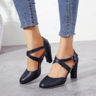 Zapatos de tacón para mujer, con tiras cruzadas y tacón cuadrado