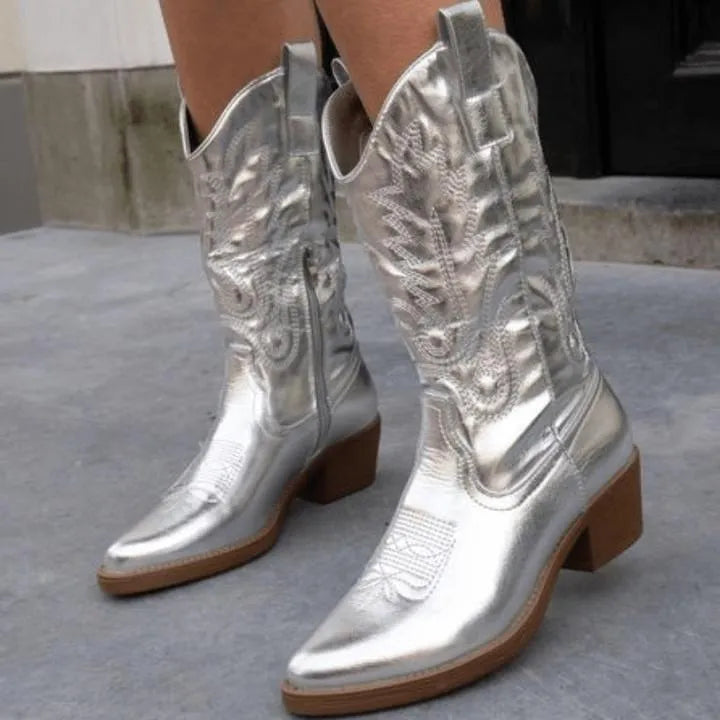 Ladies' Mid-Height Cowboy Boots with Zip, Pointed Toe and Low Heel