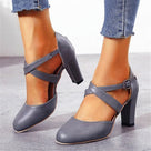 Zapatos de tacón para mujer, con tiras cruzadas y tacón cuadrado