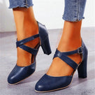Zapatos de tacón para mujer, con tiras cruzadas y tacón cuadrado