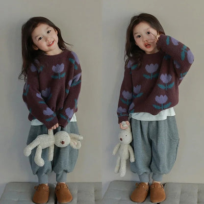 Soft and Warm Children's Sweater with Stylish Flowers