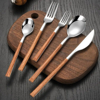 Stainless Steel Cutlery Set - Wooden Handle - Sustainable & Stylish