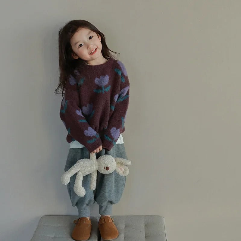 Soft and Warm Children's Sweater with Stylish Flowers
