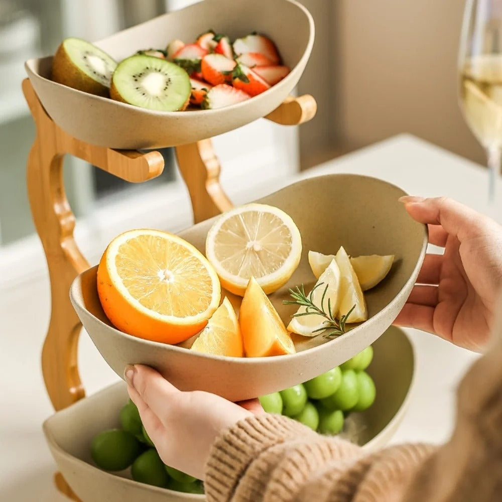 Modern Bamboo Fruit Basket - 2 to 3 Tiers - Stylish and Space-Saving