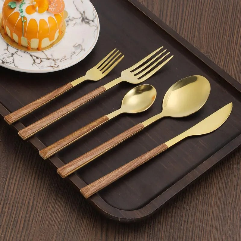 Stainless Steel Cutlery Set - Wooden Handle - Sustainable & Stylish