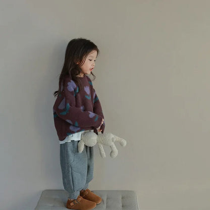 Soft and Warm Children's Sweater with Stylish Flowers