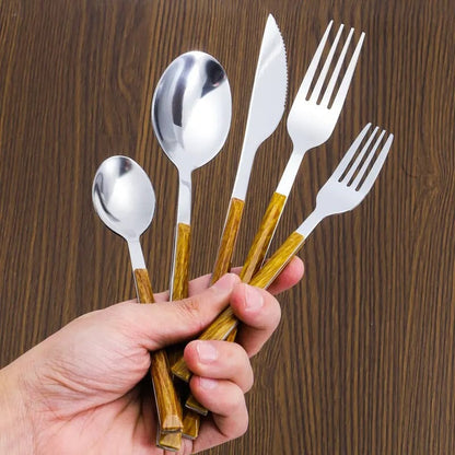 Stainless Steel Cutlery Set - Wooden Handle - Sustainable & Stylish