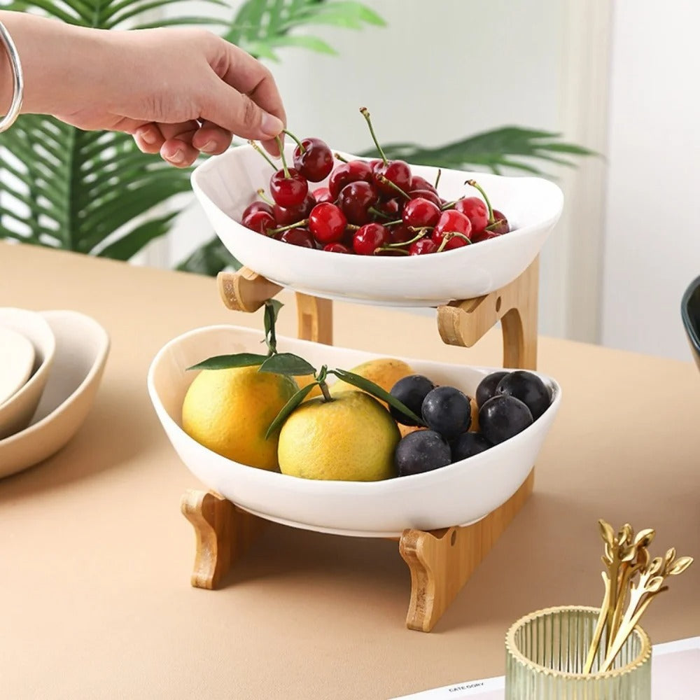 Modern Bamboo Fruit Basket - 2 to 3 Tiers - Stylish and Space-Saving