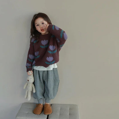 Soft and Warm Children's Sweater with Stylish Flowers