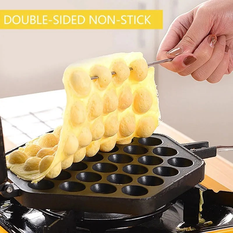 Egg Bubble Cake Pan - Cast Aluminium - Non-Stick Coating - Perfect for Crispy Waffles