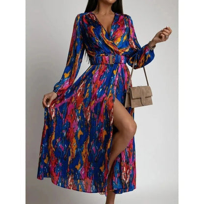 Summer V-neck and graphic print with side split - Vella