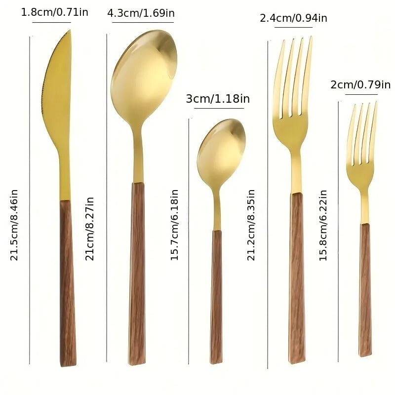 Stainless Steel Cutlery Set - Wooden Handle - Sustainable & Stylish