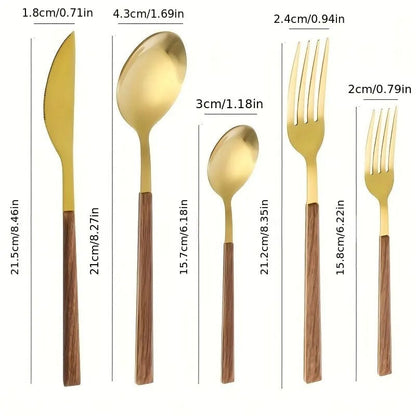 Stainless Steel Cutlery Set - Wooden Handle - Sustainable & Stylish