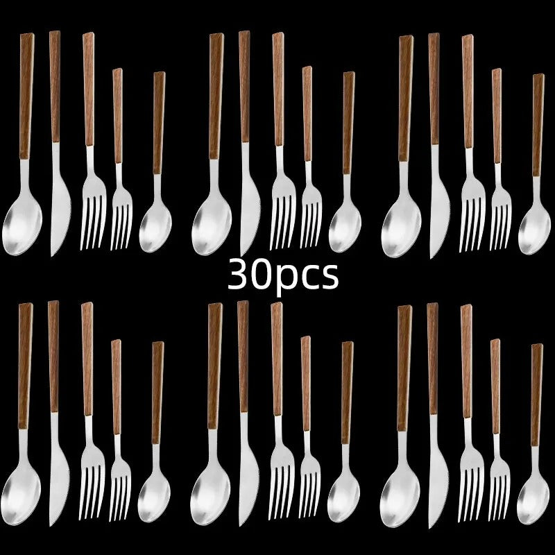 Stainless Steel Cutlery Set - Wooden Handle - Sustainable & Stylish