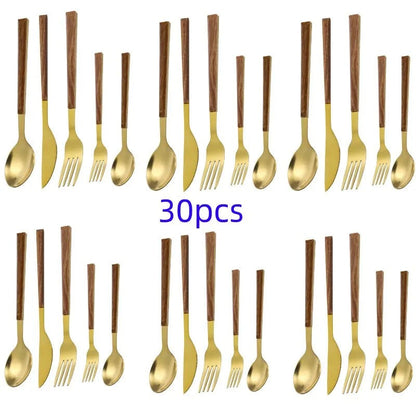 Stainless Steel Cutlery Set - Wooden Handle - Sustainable & Stylish