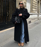 Palton lung oversized pentru damă, cu cordon