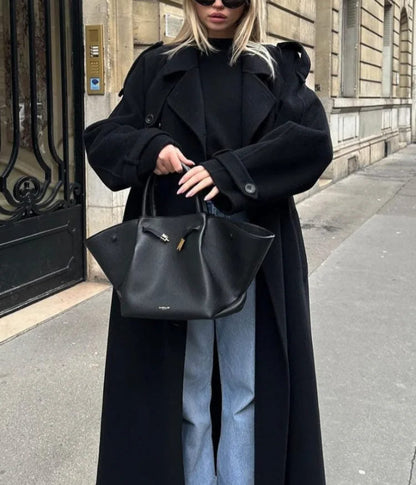 Long Oversized Coat with Belt for Women