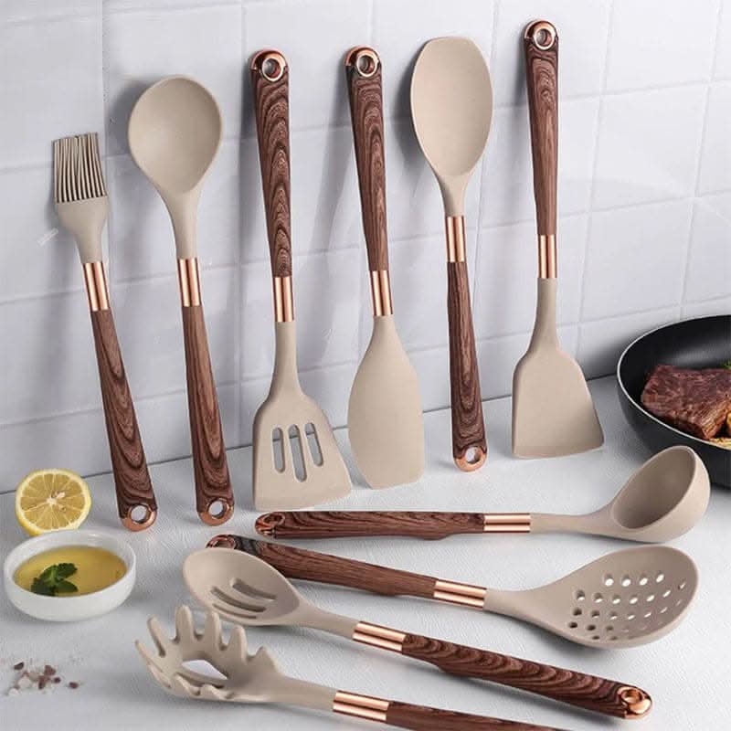 Juego de utensilios de cocina de silicona de 10 piezas – Resistente al calor y apto para el uso diario