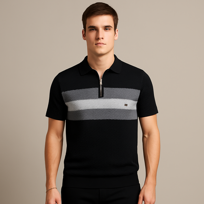 Men's Polo Shirt with Striped Knit