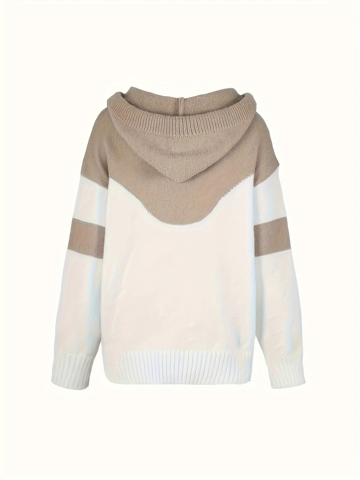Ladies Trendy Knitted Hoodie with Colour Block and Drawstring