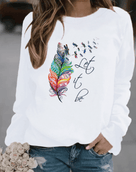 Maglione vivace da donna con stampa di piume e scollo rotondo