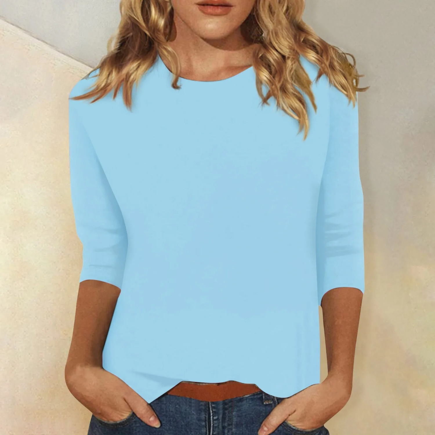 Maya | Plain Coloured Ladies' T-Shirt with Round Neck and Long Sleeves