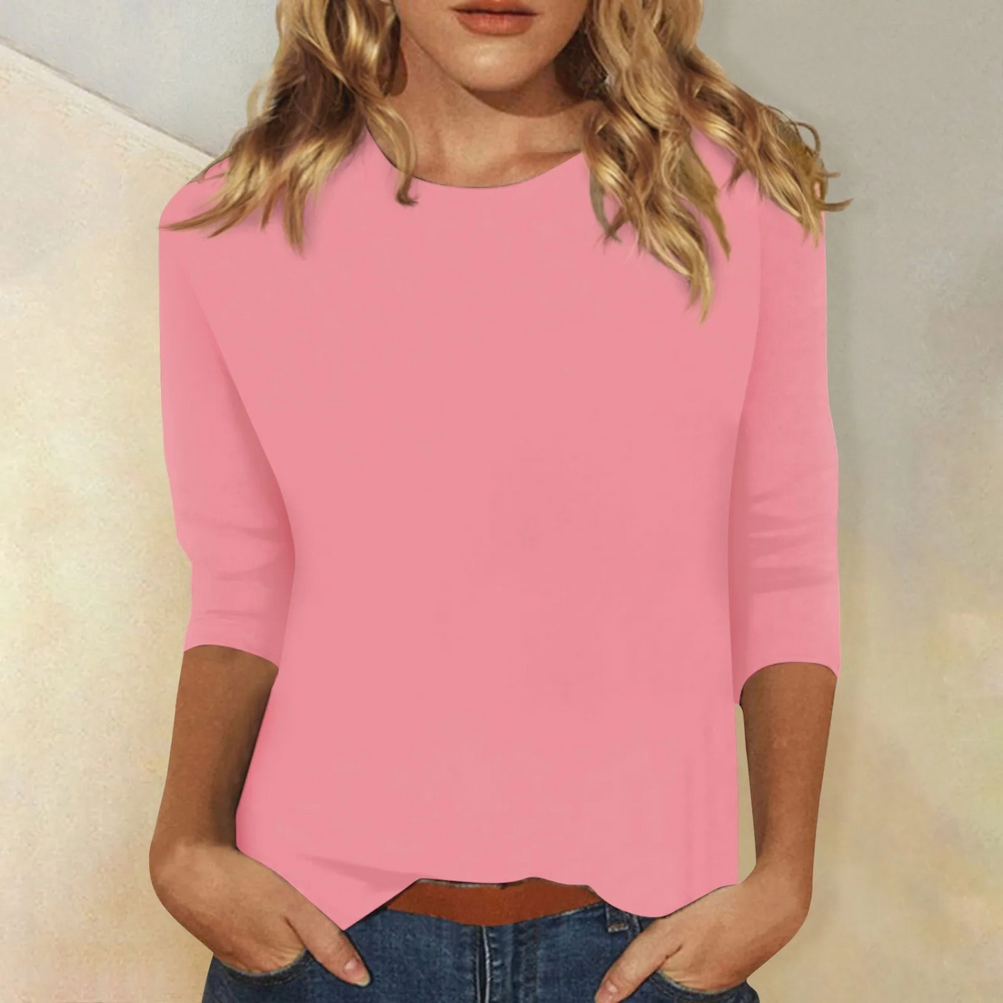 Maya | Plain Coloured Ladies' T-Shirt with Round Neck and Long Sleeves