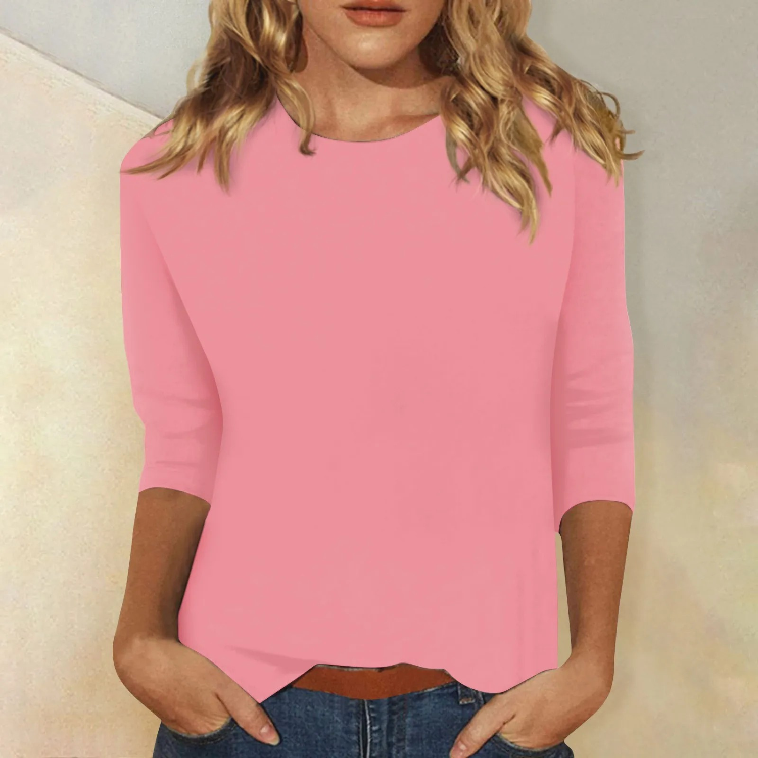 Maya | Plain Coloured Ladies' T-Shirt with Round Neck and Long Sleeves