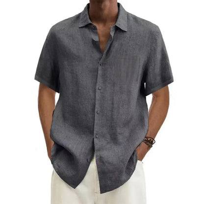 Pánská lněná košile s krátkými rukávy a klasickým límečkem