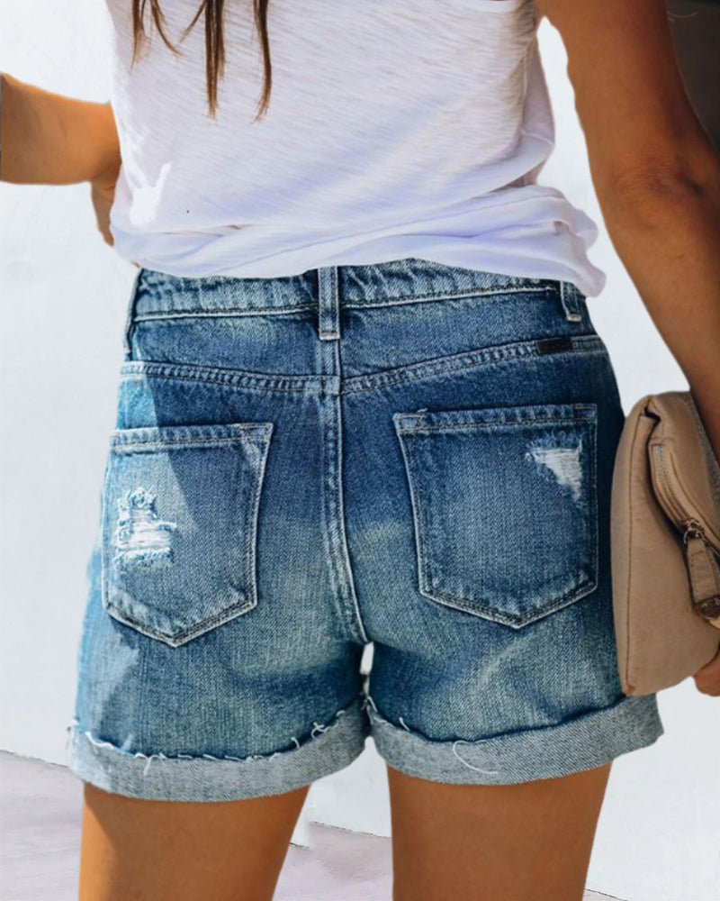 Mid-rise denim shorts