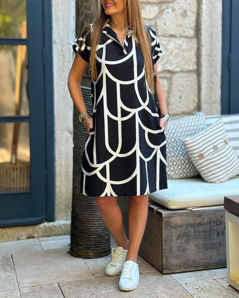 Midi dress with short sleeves and V-neck