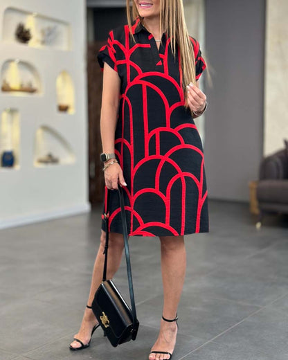 Midi dress with short sleeves and V-neck