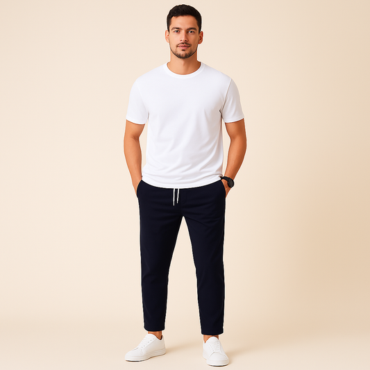 Herrenstoffhose mit Slim Fit und Kordelzug