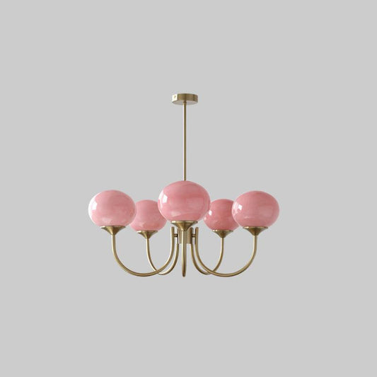 Plafonnier moderne en forme de lustre rose et doré