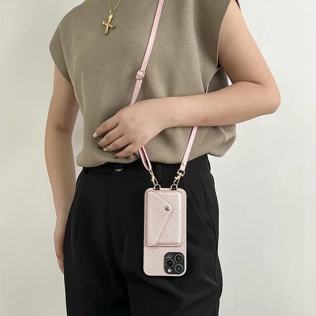 Leather crossbody phone case with key cord and card holder