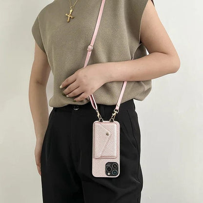 Leather crossbody phone case with key cord and card holder