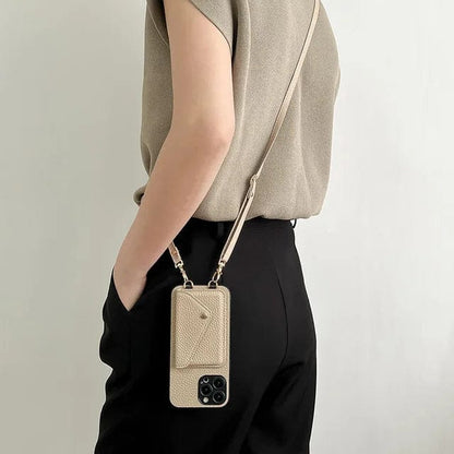Leather crossbody phone case with key cord and card holder