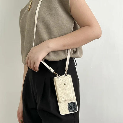 Leather crossbody phone case with key cord and card holder