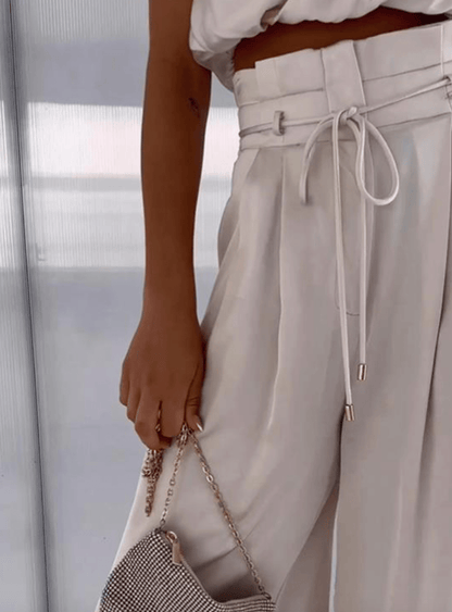 Elegant Top and Wide Leg Trouser Set for Women with Waistband