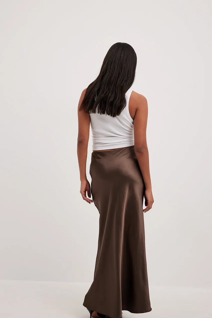 Chic Satin Midi Skirt with High Waist and A-Line