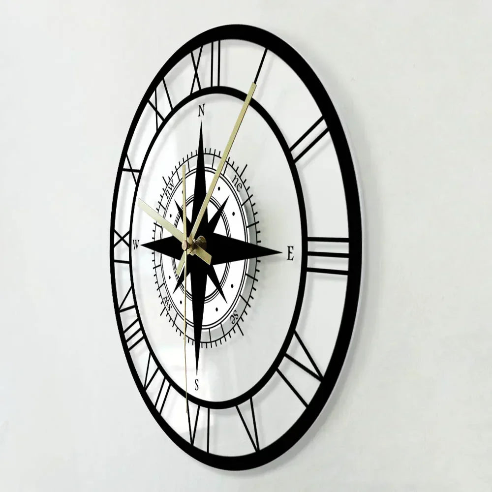 Nautical Compass Wall Clock - Luxury Design & Precision Craftsmanship