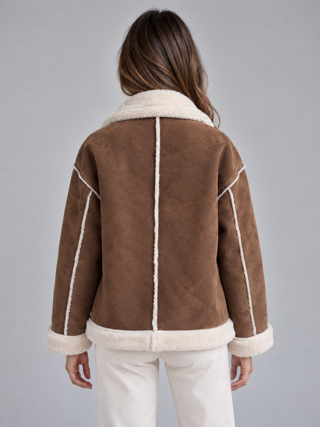 Ladies' Stylish Pilot Jacket with Suede Look and Button Closure