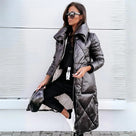 Ladies' Cosy Long Quilted Jacket with High Collar