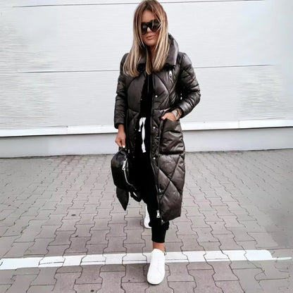 Ladies' Cosy Long Quilted Jacket with High Collar