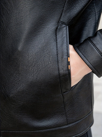 Niels | Warm fleece PU jacket in solid colour