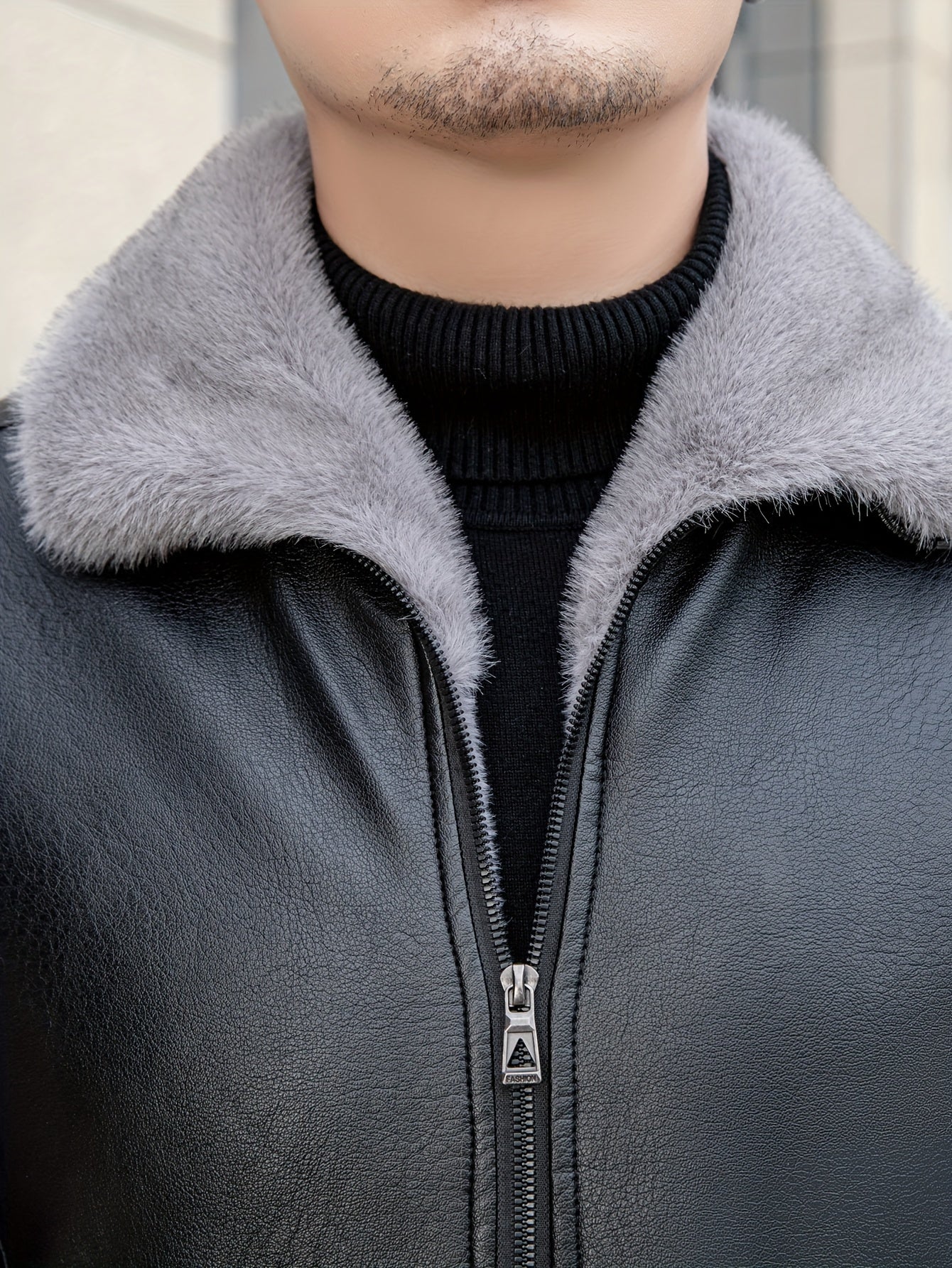 Niels | Warm fleece PU jacket in solid colour